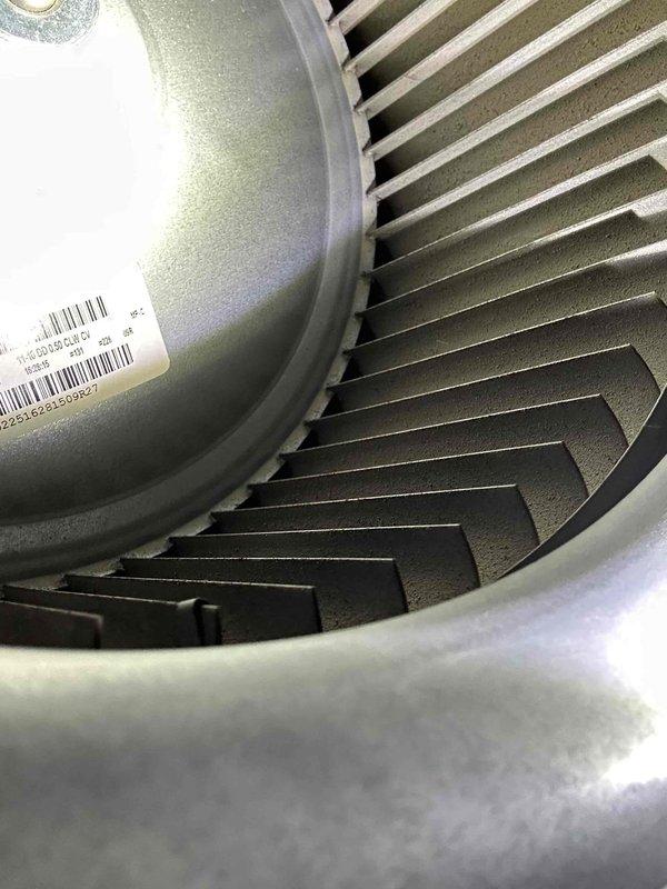 Completed Gold Level maintenance service on single HVAC system. Inspected and cleaned interior ductwork components and examined fan assembly with heat sink. System was photographed for documentation and is now operating at optimal efficiency.