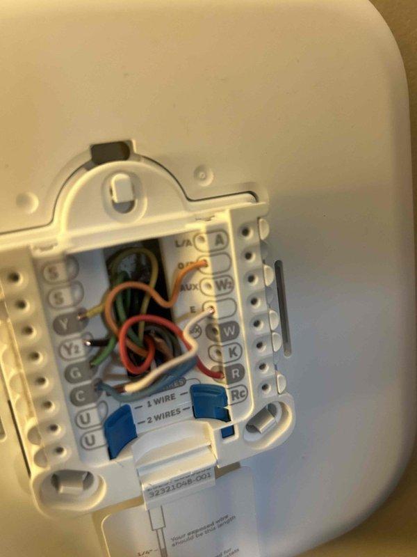 Responded to callback for newly installed system with no heat operation. Upon inspection, identified and corrected improper thermostat wiring configuration at terminal block. Verified proper system operation after rewiring connections according to manufacturer specifications, restoring heating function.