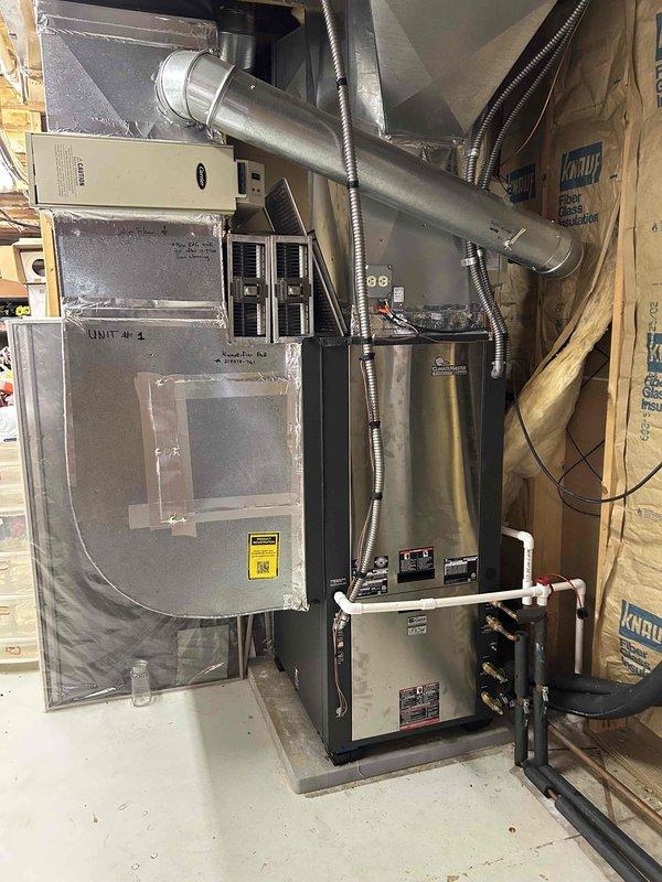 Completed TXV replacement service on HVAC system under PO# 187380175-001. Installed new thermostatic expansion valve and recharged system with 4.5 lbs of refrigerant to restore proper operation. All work documented with photos showing the complete system installation and replacement components.