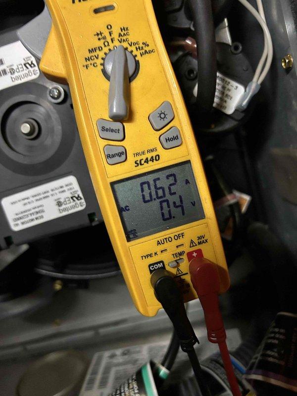 Diagnosed intermittent furnace cycling issue by performing electrical testing with clamp meter, which detected low voltage/amperage readings (0.62A/0.4V). Inspection of internal components revealed heat-related wear on metallic surfaces. Resolved problem by adjusting electrical connections and testing system through multiple heating cycles to confirm stable operation.