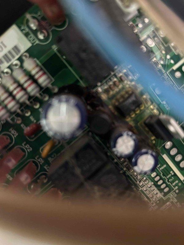 Performed diagnostic inspection on heat pump system that was running on auxiliary heat mode after previous maintenance. Identified fault in control board circuitry and replaced defective PCB with compatible unit. System now operating normally with proper staging sequence and no auxiliary heat engagement during standard operation.