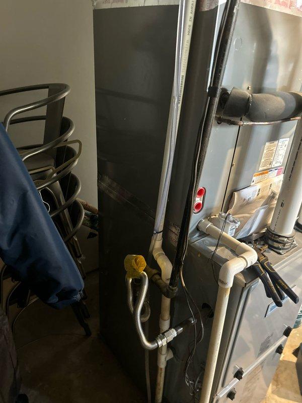 Responded to emergency gas leak in HVAC system reported by fire department. Inspected flexible gas line connections and found faulty seal at the furnace connection point. Shut off gas supply, replaced damaged fittings on the corrugated gas line, and performed pressure testing to verify system integrity before restoring service.