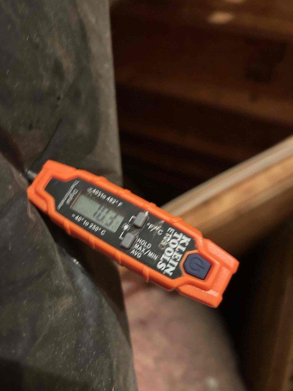 Completed club maintenance on heat pump system located in attic. Performed temperature measurements on supply ductwork using digital thermometer to verify proper system operation. Switched damper position per maintenance protocol requirements. Customer supplied filters for this visit.