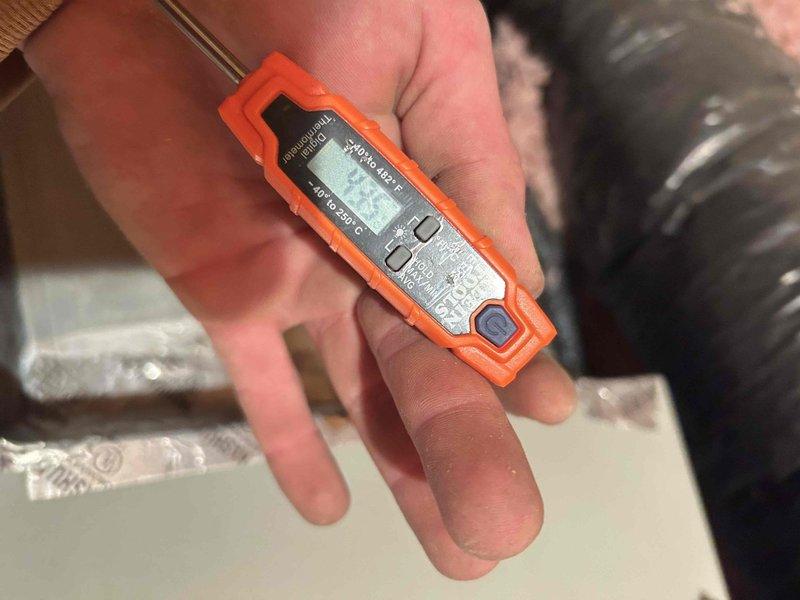 Completed club maintenance on heat pump system located in attic. Performed temperature measurements on supply ductwork using digital thermometer to verify proper system operation. Switched damper position per maintenance protocol requirements. Customer supplied filters for this visit.