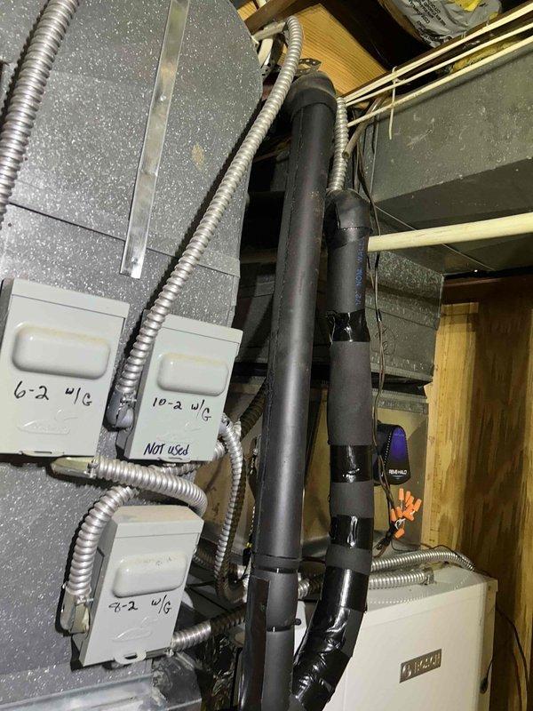 Completed first-year warranty repair on geothermal flow center by replacing a weakened fitting connection toward the loop field that may have been compromised during the original installation of the new flow center. Flushed the entire system using flush cart to ensure proper operation and remove any debris. All necessary materials and tools were retrieved from shop inventory to complete the repair, with photographic documentation taken of the mechanical room installation including the flow center, associated piping, electrical junction boxes, and system components.