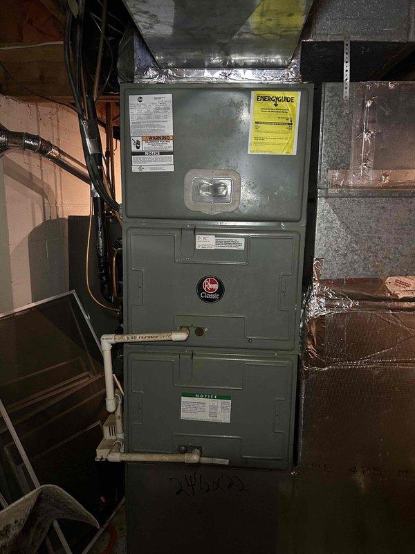 Completed comprehensive Care Plan tune-up service on residential heat pump and air handler system. Performed thorough inspection of Rheem furnace unit and associated components, including detailed examination of electrical contactor assembly, terminal connections, and control wiring. All system components found operating within normal parameters, with routine maintenance procedures completed per manufacturer specifications.