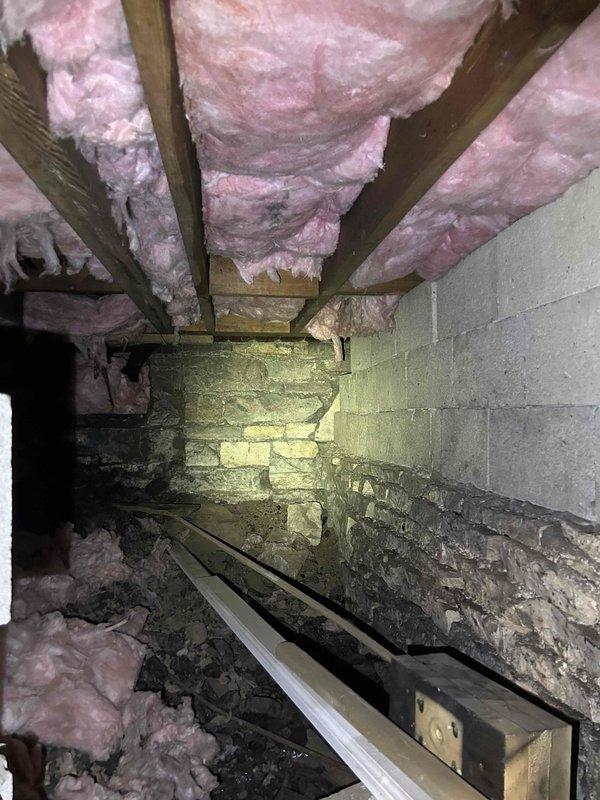Conducted on-site assessment for gas line installation to supply existing fireplace. Inspected crawlspace access route and evaluated structural pathway for new gas piping from main supply to fireplace location. Documented existing conditions including crawlspace joists, insulation clearances, and concrete block foundation walls to determine optimal routing for code-compliant installation.