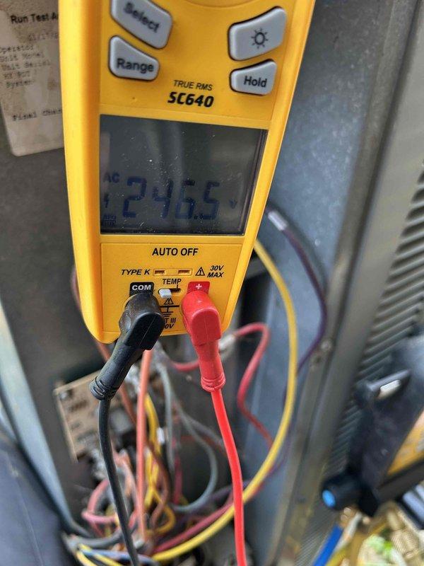 Completed comprehensive preventive maintenance tune-up on dual HVAC system consisting of two heat pumps and two air handlers as part of Care Plan service. Performed electrical diagnostics using calibrated testing equipment, measuring amperage at 26.7A and voltage at 24.65VAC to verify proper system operation and component functionality. Inspected capacitors, relay boards, electrical connections, and condenser coils on both outdoor units to ensure optimal performance and system reliability.