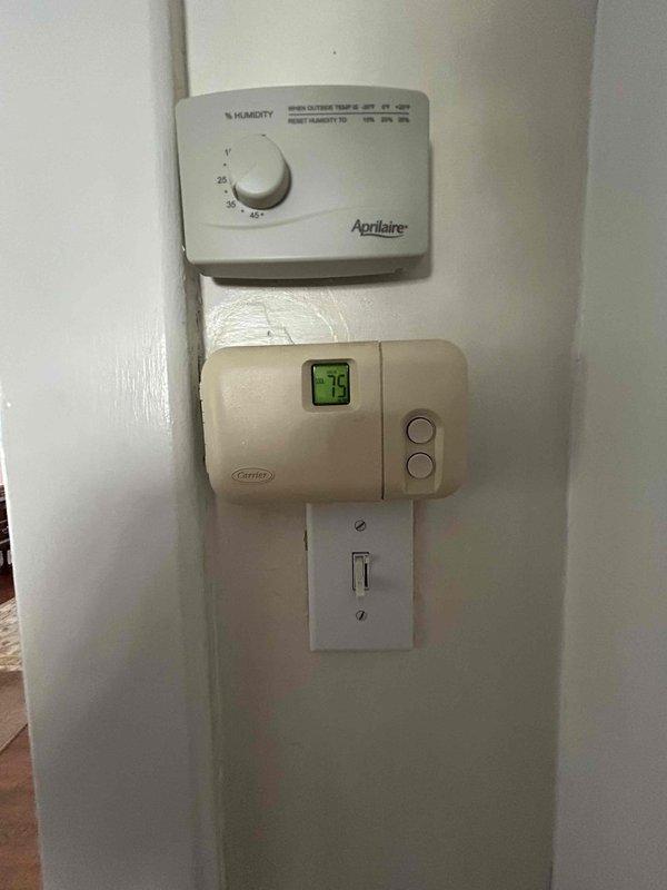 Completed Gold Level preventative maintenance tune-up on single-system HVAC including gas furnace, air conditioning unit, and humidifier. Performed comprehensive system inspection, verified thermostat and Aprilaire humidity control operation at 76°F, conducted electrical diagnostics with clamp meter to confirm proper amperage draw, replaced humidifier pad #35 per maintenance schedule, and documented that customer will provide their own air filter.