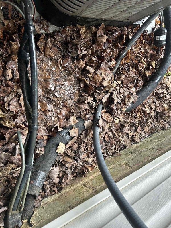 Completed Care Plan maintenance on dual air conditioning systems and dual gas furnace units located in attic and crawl space. Performed comprehensive inspection and routine maintenance procedures on both outdoor condenser units. Observed significant accumulation of dried leaves and organic debris surrounding both condensers, which was cleared to ensure proper airflow and system efficiency. Inspected refrigerant lines, electrical connections, and condensate drainage systems. All equipment operational at time of service completion.