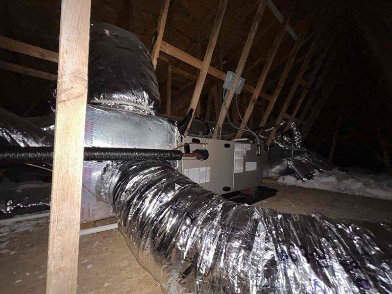 Completed comprehensive care plan tune-up on attic-mounted heat pump and air handler system. Performed system diagnostics, verified airflow and temperature differential at supply register using digital measuring instruments, and inspected ductwork and equipment installation. All components operating within manufacturer specifications, with customer providing their own 16x16x1 and washable filters as part of ongoing maintenance protocol.