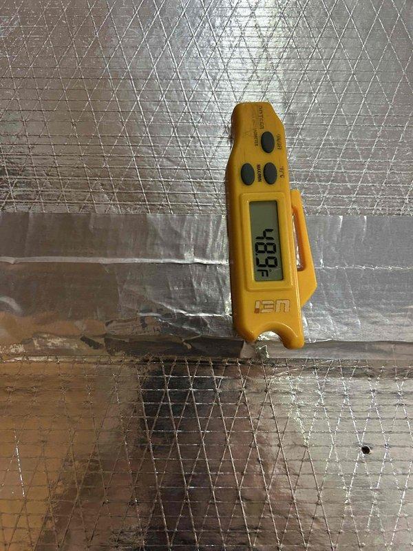Completed scheduled HVAC maintenance on basement AC/gas furnace unit. Performed system diagnostics using digital multimeter, recording voltage readings of 229V and verifying electrical components operating within normal parameters. Measured supply air temperature at 43.3°F, confirming proper cooling performance. Inspected ductwork, gas line connections, and wiring harness for proper installation and secure connections. All system components found in satisfactory working condition. Customer provided 16x20x1 filter for installation.