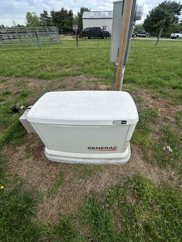 Completed scheduled maintenance on 26KW Generac standby generator with Evolution 2.0 controller. Performed standard maintenance procedures, installed required stickers on unit, verified WiFi connectivity, and confirmed monitoring system functionality. Unit operational with all systems functioning properly at time of service completion.
