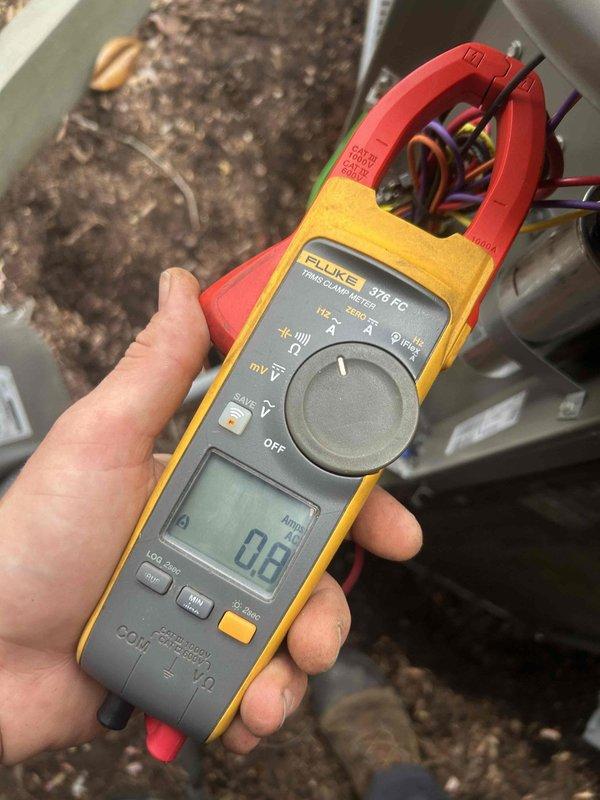 Completed comprehensive Care Plan tune-up service on three basement HVAC units including air conditioning systems, gas furnaces, and humidifier. Performed electrical diagnostics and measurements using clamp meter to verify proper amperage draws and system performance. Replaced air filters with customer-supplied media including 16x25x1, 20x25x5, and 16x25x5 filters, and installed new P-8-9880 humidifier pad to ensure optimal indoor air quality and equipment efficiency.
