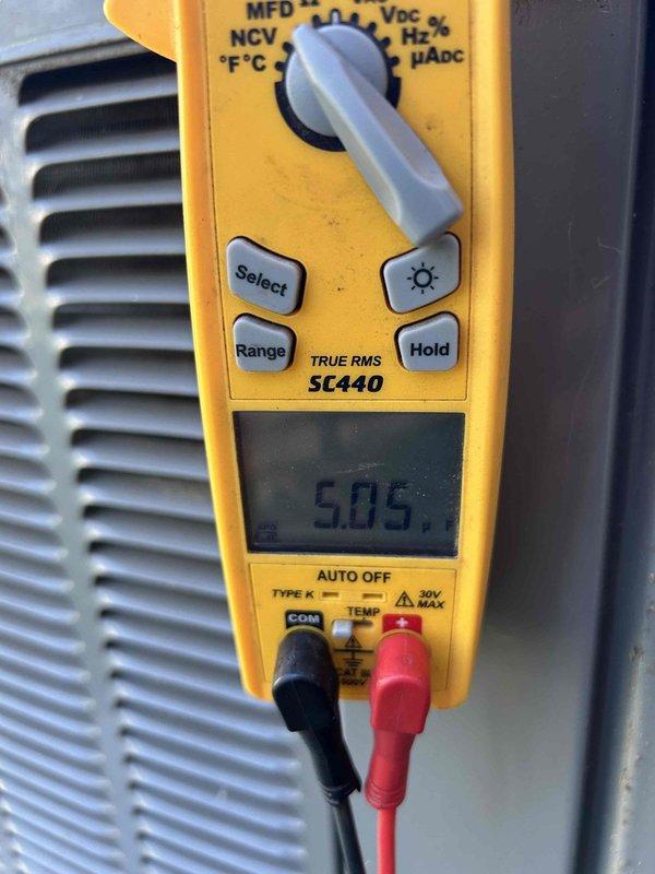 Completed comprehensive dual-system Care Plan maintenance on heat pump and air handler units located in crawlspace and attic. Performed full system diagnostics including electrical testing with multimeter to verify proper voltage, capacitance readings at 5.05 MFD, and overall system performance on both units. Inspected all accessible components, connections, and ductwork insulation for both systems to ensure optimal operation and efficiency.