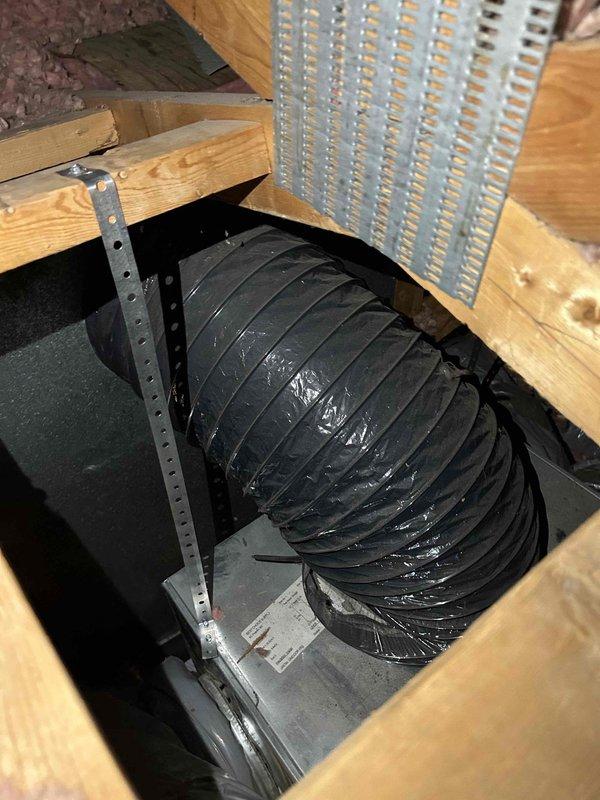 Responded to warranty callback for recent HVAC installation to address return plenum deficiencies and secondary drain pan water accumulation. Upon inspection, found return plenum tab at filter rack had detached from original installation. Re-secured, sealed, and properly supported return plenum components to manufacturer specifications. Investigated secondary drain pan water presence, identified drainage issue, and corrected accordingly to ensure proper condensate flow and prevent future standing water conditions.