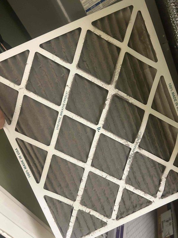 Responded to no cooling complaint at commercial daycare facility with electric HVAC system. Upon inspection, found heavily soiled air filter restricting airflow to the system, which had not been changed in approximately one year. Replaced dirty filter with new unit to restore proper airflow and system operation. Verified outdoor disconnect and electrical components were functioning properly. System restored to normal cooling operation.