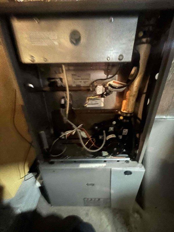 Completed comprehensive care plan maintenance on two gas furnaces and one air conditioning unit. Primary furnace system located in basement area, secondary furnace in washroom area with no associated cooling equipment. Performed full seasonal tune-up procedures including inspection of burner assembly, ignition components, heat exchanger, and gas valve operations. Verified proper thermostat operation and calibration on Honeywell digital control. Checked all electrical connections, tested safety controls, and inspected copper refrigerant lines on AC unit. Customer provided 16x25x1 air filters for installation. All systems operating within manufacturer specifications upon completion.