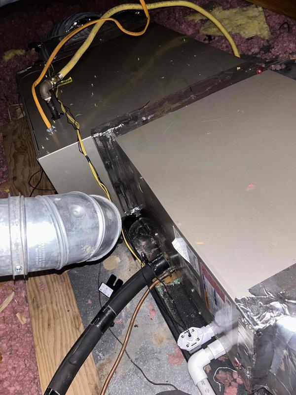 Responded to no cooling complaint on residential gas furnace and air conditioning system with air handler located in attic. Upon inspection, diagnosed system issue affecting cooling performance. Performed necessary diagnostic procedures on HVAC equipment, including examination of refrigerant lines, ductwork, and air handler components. Completed repairs to restore proper cooling operation and verified system functionality before departure.