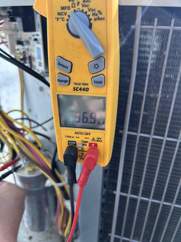 Completed scheduled maintenance visit on four heat pump split systems as part of planned service agreement. Performed comprehensive inspection of all units, including electrical component testing with multimeter to verify proper capacitor function and system performance readings. Conducted thorough examination of refrigerant line connections, electrical terminals, and heat exchanger coils on all four systems to ensure optimal operation and identify any potential issues requiring attention.