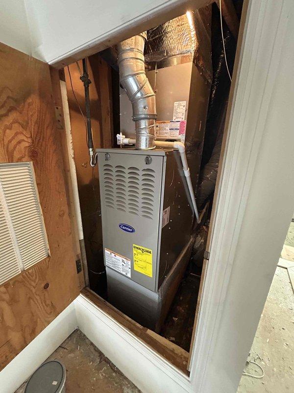 Performed initial inspection of Carrier furnace installation and identified multiple deficiencies requiring correction. Documented issues with supply transition seal at furnace connection point, along with various return deck and supply deck problems affecting system performance. Evaluated ductwork configuration in attic space and noted improper sealing and insulation concerns with flexible duct runs. Determined correct filter sizing requirements as 16x25x1 primary and 16x24x1 alternative, depending on final filter access configuration. Prepared material list for return visit including four sheets of double joist panning, armaflex insulation, foil-backed insulation, and R8 flex duct in 6", 7", and 8" diameters to address identified deficiencies. Compiled comprehensive estimate for ductwork repairs and modifications to bring installation up to proper standards. Scheduled follow-up appointment for completion of corrective work, estimated at three hours for single technician.
