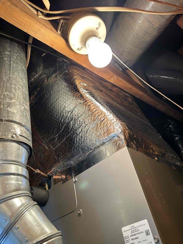 Performed initial inspection of Carrier furnace installation and identified multiple deficiencies requiring correction. Documented issues with supply transition seal at furnace connection point, along with various return deck and supply deck problems affecting system performance. Evaluated ductwork configuration in attic space and noted improper sealing and insulation concerns with flexible duct runs. Determined correct filter sizing requirements as 16x25x1 primary and 16x24x1 alternative, depending on final filter access configuration. Prepared material list for return visit including four sheets of double joist panning, armaflex insulation, foil-backed insulation, and R8 flex duct in 6", 7", and 8" diameters to address identified deficiencies. Compiled comprehensive estimate for ductwork repairs and modifications to bring installation up to proper standards. Scheduled follow-up appointment for completion of corrective work, estimated at three hours for single technician.