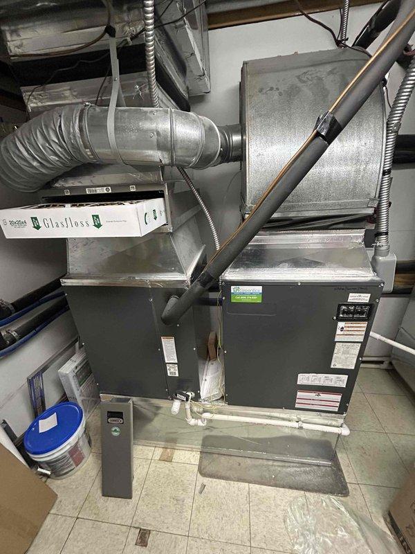 Completed HVAC tune-up service on geothermal heat pump system with 7 HP air handler unit. Inspected both the main air handler in mechanical room and attic-mounted equipment, verified operational status of all components, and documented system conditions. Filters are on will call order: (3) 16x25x5, (3) 20x25x5, and (1) 16x25x1 for future replacement.