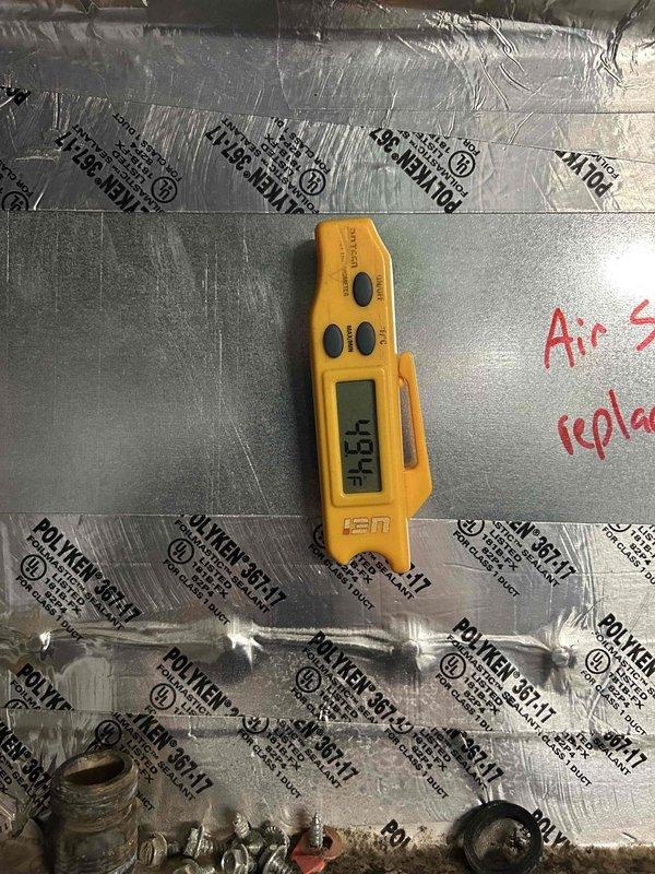 Replaced thermostatic expansion valve (TXV) on geothermal heat pump unit. Utilized refrigerant manifold gauge set to verify system pressures and temperatures on R410A refrigerant circuit, with readings indicating proper superheat and subcooling values post-repair. Unit tested and operational upon completion, with replacement part noted as backordered with extended lead time for future reference.