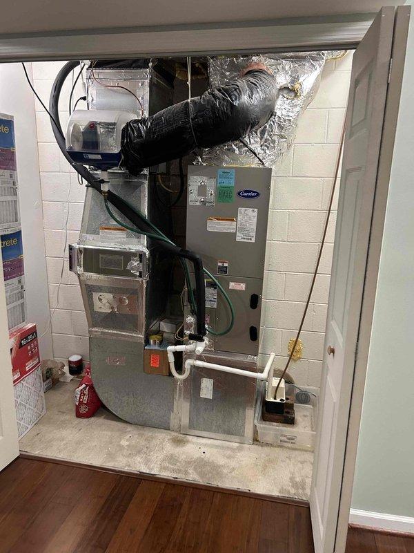 Responded to no-cooling call on 17-year-old electric air conditioning system that ceased operation following another company's service visit. Performed comprehensive diagnostic evaluation of outdoor condenser unit and indoor Carrier air handler. Identified issue stemming from previous technician's work and restored system to proper operating condition. Verified refrigerant levels, electrical connections, and airflow throughout system to ensure full functionality.