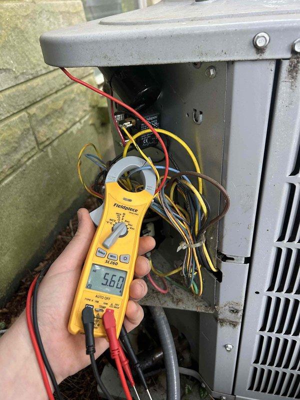 Completed Gold Level preventive maintenance inspection on single HVAC system in basement installation. Performed comprehensive electrical diagnostics on both outdoor condensing unit and indoor air handler components using calibrated testing equipment. Measured and verified voltage readings at contactor and blower motor circuits, confirming proper electrical operation across all system components. Customer provided 16x25x1 filter for installation. All electrical connections inspected and found secure with no signs of overheating or deterioration. System operating within normal parameters upon completion of maintenance service.