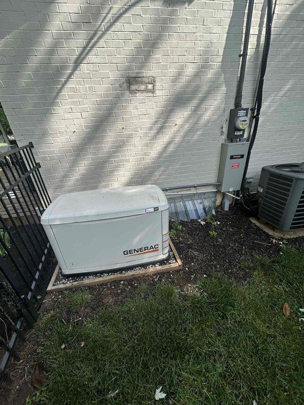 Completed comprehensive preventive maintenance service on Generac air-cooled standby generator. Performed full system inspection including fuel system verification, battery electrical testing, and high/low voltage connection testing of all electrical components. Replaced spark plugs, air filter, and oil filter per manufacturer specifications. Conducted thorough examination of generator enclosure interior and exterior, verified proper physical installation and mounting. Tested complete system operation in both manual and automatic modes under load to confirm proper transfer switch functionality and power delivery. All components found in good working condition with system performing to specifications.