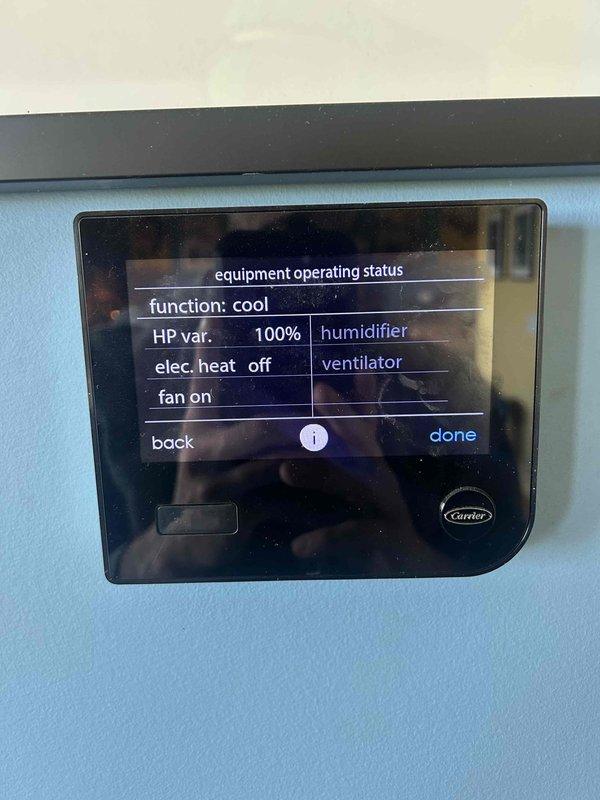 Responded to no heat call on 4-year-old gas furnace system located in walk-out basement. Customer reported thermostat displaying "blower motor fault" message and inadequate heating. Upon arrival, accessed Carrier touchscreen control interface and reviewed system diagnostics. Found active fault code B2-16 VFD System Fault - Low Line Voltage logged on heat pump system, along with previous fault 17-06 Lost BTM Communication. Investigated electrical supply to unit and verified incoming voltage levels. Inspected blower motor assembly, wiring connections, and variable frequency drive components. Checked communication wiring between thermostat and indoor air handler. Cleared fault codes from system memory and cycled unit through operational test. Verified proper system communication restored and heating function operational before departure.