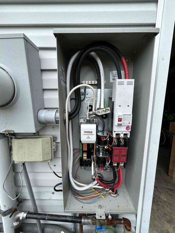 Completed scheduled maintenance on 24KW Generac standby generator system. Performed comprehensive inspection of generator unit, automatic transfer switch, and associated electrical connections. Verified proper operation of all components including control wiring, circuit breakers, and conduit routing from utility meter to generator pad. Unit tested successfully with all systems functioning within manufacturer specifications.