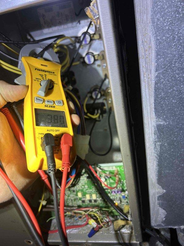 Performed comprehensive care plan tune-up on 11-year-old heat pump and air handler system located in attic. Responded to STAT message indicating reduced heating performance requiring immediate attention. Conducted thorough electrical diagnostics using digital multimeter to test voltage, amperage, and capacitance values across control board, capacitors, and motor circuits. Inspected all electrical connections, wire routing, and component functionality within both indoor and outdoor units. Verified proper operation of control board, contactors, and safety circuits. Tested system capacitors for proper microfarad ratings and voltage specifications. All electrical measurements recorded and found within manufacturer specifications. System performance restored to optimal operating parameters. Equipment operational at time of departure.