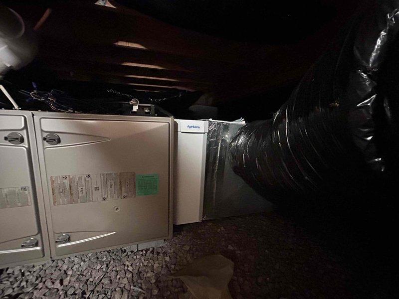 Completed comprehensive annual maintenance tune-up on single-system residential HVAC unit as part of first-year complimentary care plan coverage. Performed standard inspection and service procedures on outdoor AC condenser unit and indoor gas furnace air handler located in crawlspace, verified refrigerant line connections, checked electrical disconnect, and confirmed all system components operating within manufacturer specifications.