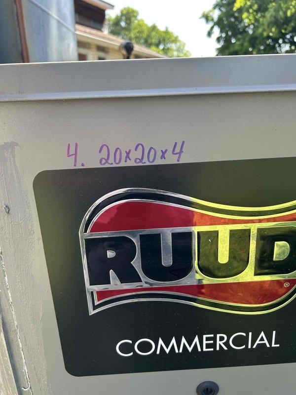 Responded to no cooling complaint on commercial Ruud RTU unit. Upon arrival, confirmed with site contact that incorrect unit was initially diagnosed on previous day's service call. Located and inspected correct rooftop unit experiencing cooling issues. Performed diagnostic testing and temperature measurements using pipe clamp meter, recording supply air temperature of 85°F. Identified unit requires 20x20x4 filter replacement and documented filter size on equipment for future maintenance reference. Unit operational status and specific repair recommendations provided to customer for approval.