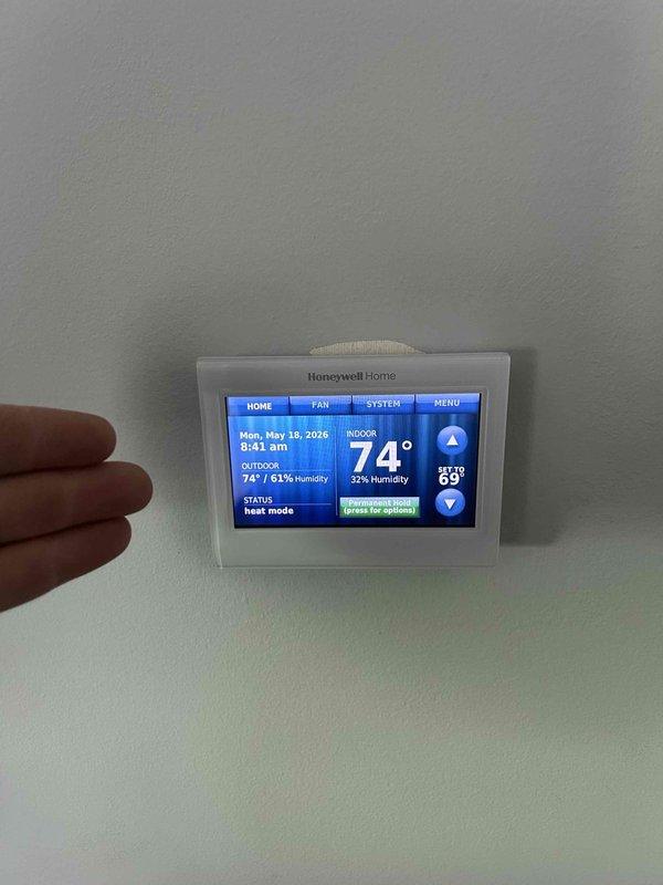 Performed capacitor replacements on multiple HVAC units and installed air filter. Replaced dual-run capacitor rated at 30/7.5 MFD on Unit 2 and 40/5 MFD capacitor on Unit 3. Installed 16x25x4 air filter on Unit 3. Verified system operation on Lennox furnace and air handler, confirmed proper heating mode functionality and thermostat communication showing system running status at set temperature.
