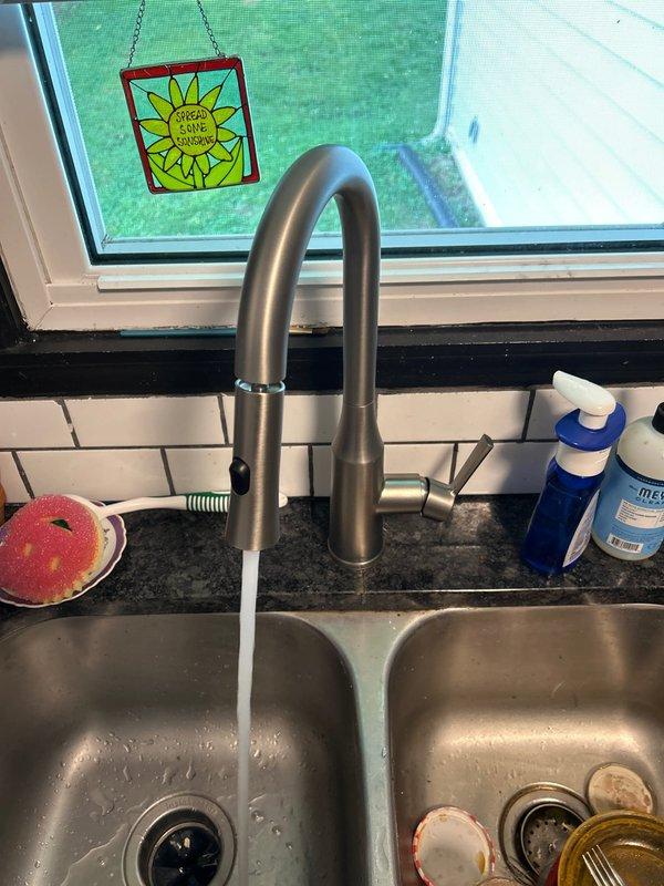 Completed shower cartridge replacements in both bathroom fixtures, restoring proper temperature control and water flow operation. Additionally installed customer-supplied kitchen faucet with brushed nickel finish and high-arc spout at kitchen sink location. All fixtures tested for proper operation and verified leak-free upon completion.