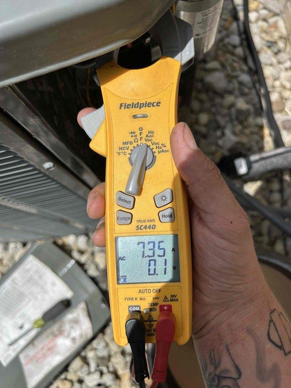 Completed Care Plan tune-up on air conditioning system with gas furnace indoor unit located in attic. Performed comprehensive electrical diagnostics using clamp meter, recording voltage and amperage readings to verify proper system operation. Measured current draw at outdoor condensing unit, confirming compressor and fan motor performance within manufacturer specifications at 73.5 amps. Installed new 16x25x1 air filter as included in maintenance agreement. Conducted thorough inspection of all accessible components, tested system controls, and verified proper refrigerant pressures and temperatures. All equipment operating normally with no deficiencies noted at time of service.