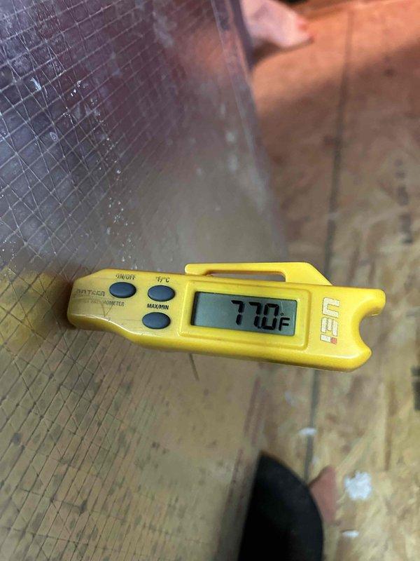 Responded to callback for AC system not cooling adequately, with unit failing to maintain 66°F setpoint and indoor temperature reaching 75°F. Upon inspection, measured supply air temperature at 55.5°F and return air temperature at 77.0°F at the air handler. Documented temperature differential and system performance with diagnostic equipment. Verified proper airflow across evaporator coil and checked for potential refrigerant or airflow issues affecting cooling capacity.