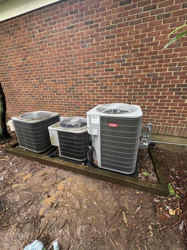 Completed full residential HVAC system installation including Bryant 3-ton 16 SEER2 air conditioning unit (model GA5SAN53602W) and matching Bryant 3-ton evaporator coil (model CVAVA3621XMA) with digital thermostat. Removed and disposed of existing equipment per code compliance requirements. Installed outdoor unit on concrete pad with electrical disconnect box, whip kit, and proper refrigerant line insulation. Mounted evaporator coil in air handler with transition to existing ductwork, installed refrigerant line filter drier, and SS2 coil drain safety water sensor. Secured all refrigerant lines, completed electrical connections, pulled necessary permits, pressure tested system, evacuated lines, charged unit to manufacturer specifications, and performed full operational testing to verify proper cooling performance and thermostat functionality.