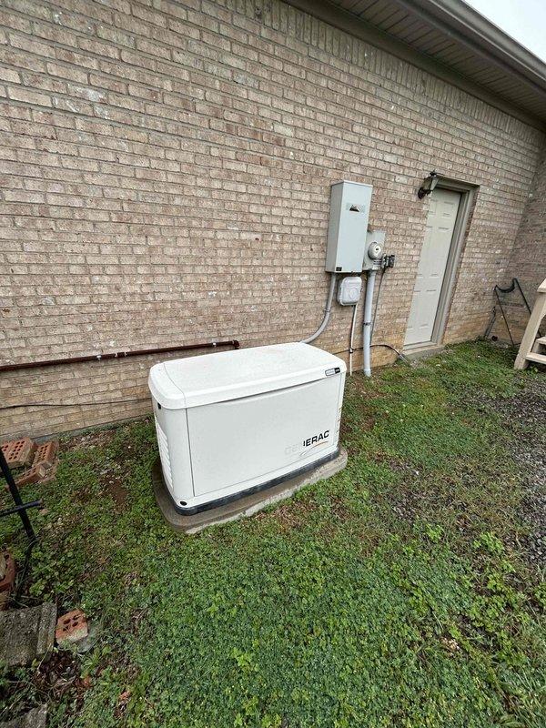 Performed routine preventive maintenance on residential Generac Evolution 2.0 generator unit. Inspected control panel operation, verified low run hours of 0.3 hours on digital display, and confirmed proper functionality of AUTO/MANUAL/OFF control buttons. Conducted visual inspection of exterior generator housing, electrical connections, conduit runs to utility meter, and mounting pad condition. Unit found in good operating condition with all systems functioning as designed.