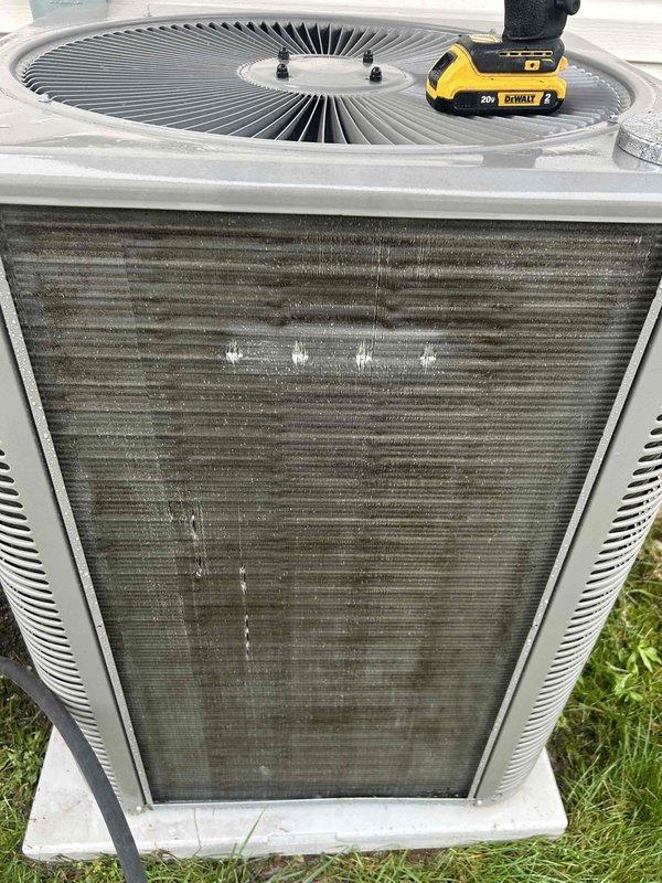 Completed preventive maintenance tune-up on dual system care plan consisting of one gas furnace/AC unit located in attic and one unit in first floor closet. Performed comprehensive inspection and cleaning of both systems. Inspected evaporator coil which showed moderate dust and debris accumulation with heavier buildup in lower sections; cleaned coil surfaces to restore proper airflow and heat transfer efficiency. Serviced outdoor condenser unit with visible dirt and grime on exterior fins; cleaned condenser coils to ensure optimal heat rejection and system performance. Verified all mechanical and electrical components operating within normal parameters on both units. Customer provided 20x20x1 filters for installation as part of routine maintenance protocol.