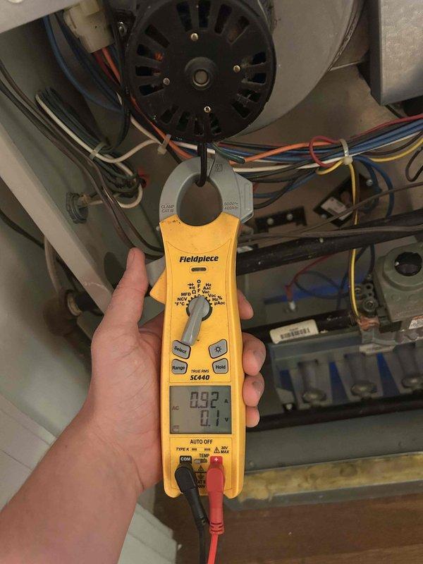 Performed comprehensive club maintenance on single gas furnace and air conditioning system located in hallway closet. Conducted thorough inspection of blower motor assembly, measuring amp draw at 37.8A and verifying proper electrical operation using clamp meter diagnostics. Removed, thoroughly cleaned, and reinstalled washable filter per maintenance protocol. Tested all electrical connections and motor components to ensure optimal system performance and efficiency.