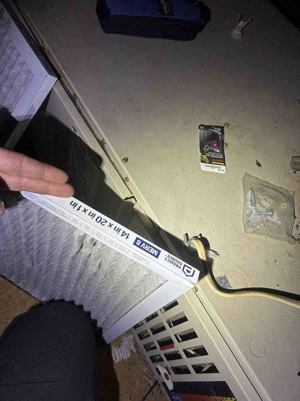 Completed preventive maintenance tune-up on dual-system HVAC equipment consisting of approximately 30-year-old air conditioning and gas furnace units located in attic and basement. Verified thermostat operation and proper temperature settings, confirmed customer maintains adequate filtration with MERV 8 filters sized 14x20x1, and documented system functionality through standard inspection protocols.