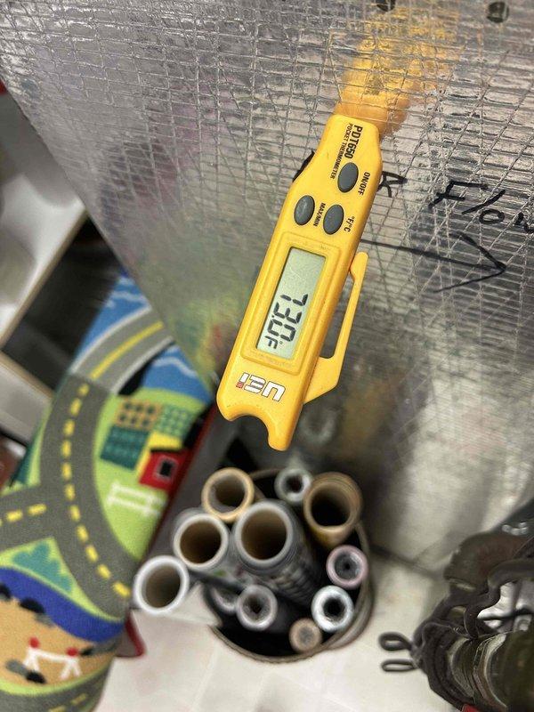Completed Care Plan tune-up on air conditioning and gas furnace system located in basement. Performed comprehensive maintenance inspection and testing of HVAC equipment. Measured and recorded system temperatures using digital thermometer, obtaining readings on ductwork and insulation surfaces to verify proper airflow and temperature differentials. Customer provided 16x25x1 air filters for installation during service. All maintenance procedures completed within customer's requested timeframe.