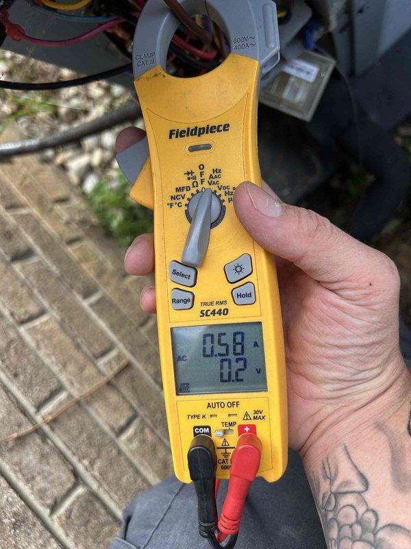 Completed comprehensive Care Plan tune-up service on dual HVAC system consisting of two gas furnaces and two air conditioning units. Performed full system diagnostics using calibrated clamp meter to verify electrical parameters, measuring amperage and voltage readings on both systems to ensure proper operation within manufacturer specifications. Customer supplied air filters for installation during maintenance visit.