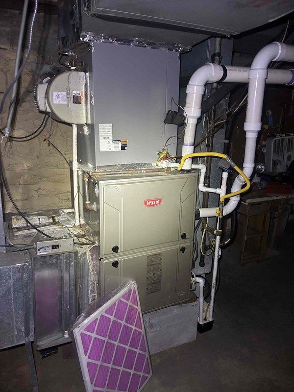 Completed annual maintenance tune-up on Bryant gas furnace and air conditioning system as part of preventative maintenance plan. Inspected thermostat operation, verified system controls, replaced air filters, and performed comprehensive system evaluation to ensure proper operation of heating and cooling equipment.