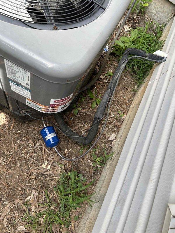 Replaced failed compressor under warranty on outdoor condensing unit. Installed compressor saver hard start kit and surge protector for enhanced system protection. Evacuated system, recharged with 5.5 pounds of R410-A refrigerant, and verified proper operation of all components upon completion.