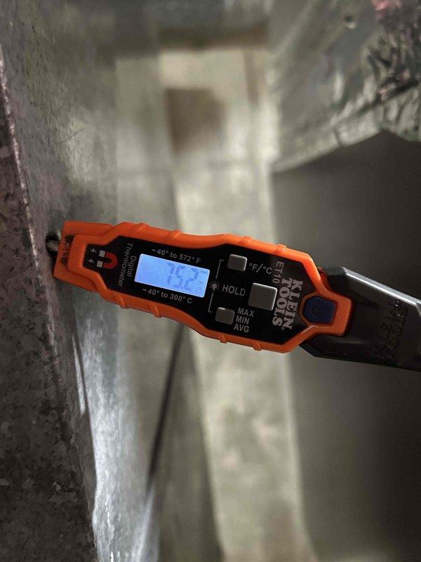 Completed comprehensive Gold Level preventive maintenance on dual HVAC systems in a two-system residential property. Serviced heat pump and air handler located on ground floor, along with air conditioning unit on ground floor and furnace installations in basement and attic accessed via pull-down ladder. Performed thorough system diagnostics using digital clamp meter and multimeter to verify electrical performance, amperage draws, and temperature readings on both systems. Inspected all major components including condensers, evaporator coils, blower assemblies, and ductwork. Verified proper refrigerant pressures and system operation. Customer-supplied filters in sizes 16x25x1 and 12x20x1 were noted for system maintenance. Conducted voltage and amperage measurements on outdoor condensing units, recording readings of approximately 35.78 on primary system. Tested temperature differentials across coils and confirmed proper system cycling. Inspected all electrical connections, contactors, and